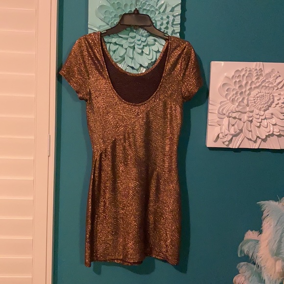 Free People Metallic Bronze/Gold Shimmer Mini dress or Tunic (Size S) - Picture 7 of 10